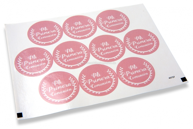 Kommunion-Verschlusssiegel - mi primera comunión rosa mit weißen Kranz