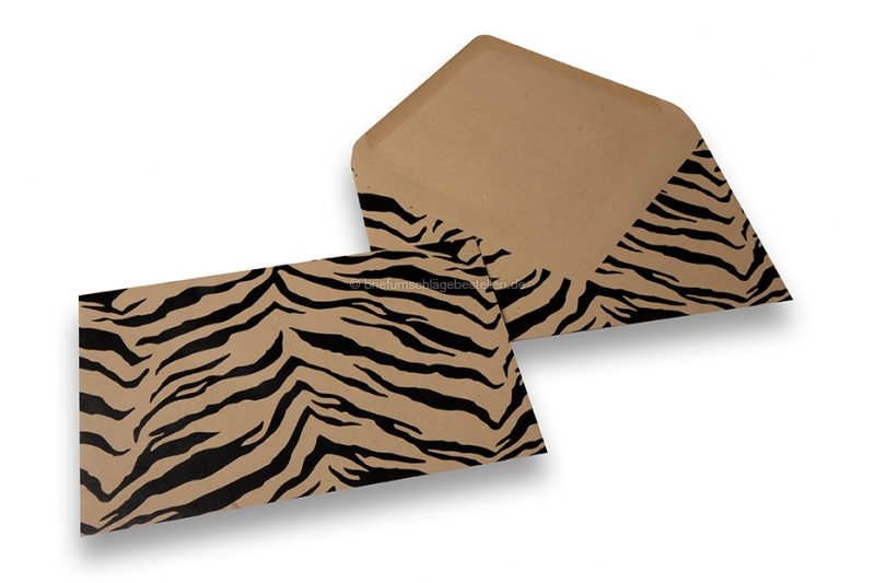 Briefumschläge mit Tiermotiv - Braunes Kraftpapier, Schwarz, Tigerdruck