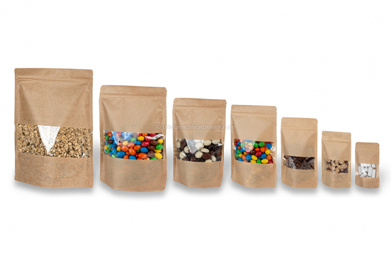 Standbodenbeutel Kraft mit Fenster - Braun