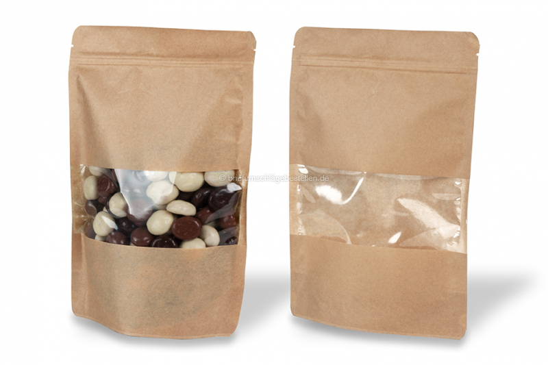 Standbodenbeutel Kraft mit Fenster - Braun, 180 x 290 x 90 mm, 1000 ml