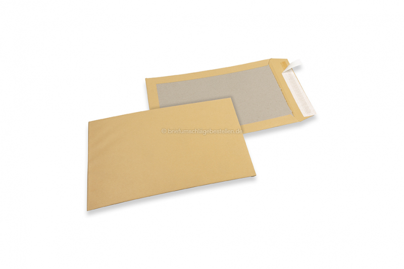 Papprückwandtaschen - 229 x 324 mm, 120 Gramm braune Kraft-Vorderseite, 450 Gramm braune Duplex-Rückseite, Haftklebeverschluß