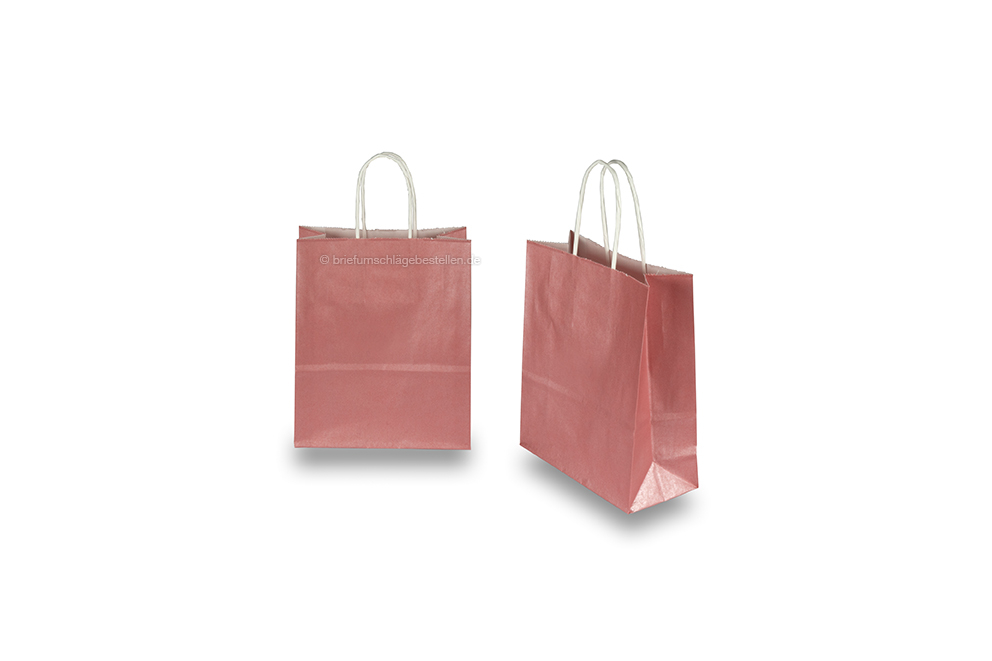 Tragetaschen aus Papier mit gedrehten Papierkordeln - rosa metallic, 180 x 80 x 220 mm, 90 Gramm