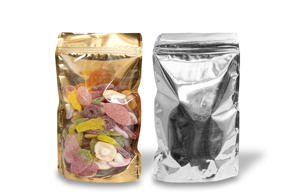 Metallic transparente Standbodenbeutel - Gold metallic, 160 x 270 x 80 mm - 750 ml