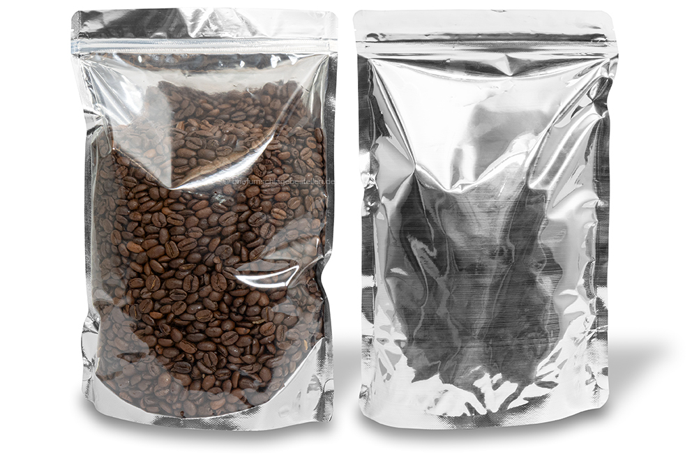 Metallic transparente Standbodenbeutel - Silber metallic, 200 x 300 x 100 mm - 1800 ml